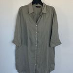 Tahari Women’s Olive Green Linen Blend Tunic Button Down Blouse Size L Photo 0
