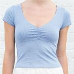 Brandy Melville Blue Fitted Ruched Cap Sleeve Blouse Photo 0