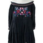 Free People Sunbeams Embroidered Dress in Black Small Off Shoulders Bohemian Photo 5