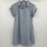 Faherty Hana 100% Linen Shirt Dress Blue Basket Weave Button Collared Size XS Photo 2