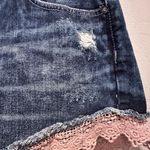Free People Denim Mini Shorts Lace Crochet Trim Distressed Size 27 Boho Girly Photo 5