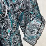 Laura Scott Lauren Scott Teal and Grey Paisley Print Women's Blouse Size L Photo 3