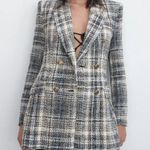 ZARA TWEED TEXTURED DOUBLE BREASTED BLAZER SHOULDER PADS METAL BUTTONS NEW Photo 3