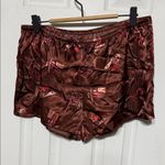 Luxurious Brown Cowboy Cowgirl Satin Pajama Short Shirt Set Women Size Medium Red Photo 5