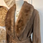 Vintage 70s Brown Suede Leather Coat Fur Collar Belted Boho Hippie Western M Size M Photo 10