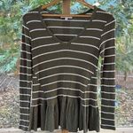 Anthropologie Eri & Ali Green & White Striped Ruffled Knit Top Size XS Photo 0