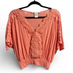 American Rag  Pink Crochet Lace Detailed Short Sleeve Blouse- Size Small Photo 0
