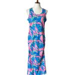 Maxi Dress Large Tropical UPF 50 Resortwear Dress Preppy Boho Vacation Cruise Pink Photo 4
