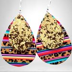 Handmade Leopard Serape Glitter Boho Vegan Leather Teardrop Earrings Photo 1