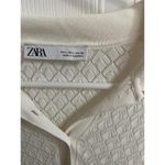 ZARA Top Womens Large White Sheer Knit Polo Cropped Long Sleeve Textured Photo 5