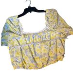 Gianni Bini NWT  yellow multi floral puff sleeve crop top L Photo 2