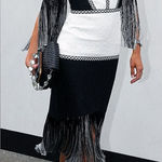 Alexis  Antoinette Embroidered Fringed‎ Midi Dress Black/White Small Photo 0