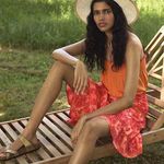 Anthropologie • Danielle Duer Tiered Mini Skirt pink Ella ikat print flowy Photo 0