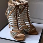 Nine West SZ 7 in Box Tan Leather 4" STILLETO Heel PEEP TOE Snakeskin Metallic Photo 10