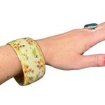 Iris Design Wide Resin Bangle Bracelet Hand Painted Floral Glitter Accents Green Photo 2