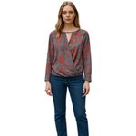 Yoana Baraschi  Printed Faux Wrap Top Blouse Long Sleeve Gray Red Size S/M Photo 1