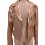Rose gold metallic Moto jacket ladies medium leather Tart Collections biker coat Pink Photo 5