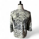 Y2K Abstract Floral Botanical Art Print 3/4 Sleeve Round Neck Women's Top Shirt Size L Photo 1