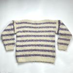 Handmade  Sweater Chunky Striped Women Cream Purple Cozy Fairycore Autumn Unique Photo 1