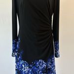 Ralph Lauren Lauren  Sz: 6 Black Blue Floral Side Ruched Stretch Dress  (b24) Photo 0