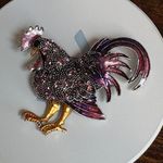 Vibrant Pink and Purple Rooster Brooch with Intricate Detailing Photo 1