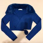 ZARA  Navy Knit Sweater with Faux Fur Trim Photo 0