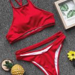 Boutique 1620 Clearance red ribbed halter bikini swimsuits Photo 3
