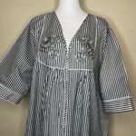 Casual Nights 3X Plus Size Black White Seersucker Zipper Maxi House Dress Robe Photo 2