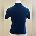 Ann Taylor  Blue Velvet Turtleneck Paisley Design Short Sleeves Blouse Sz S. Photo 3