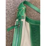 Cole Haan Green Leather & Canvas Shoulder Bag Purse Woven Photo 9