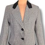 Vintage 90s Black White Houndstooth Blazer Jacket Velvet Collar Wool Blend 12 Photo 1