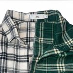 Adika  Cropped Plaid Button Down Split Color Green and White Photo 1
