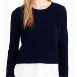 J.Crew  Women’s Navy White Faux Layered Sweater Shirt 100% Wool Size Small S Photo 0