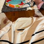 Amazon 2 piece sweater set size large top and bottom Cream colored with white stripes No flaws Photo 5