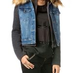 Miss Me Cropped Denim and Sweater Jacket with Removable Faux Fur Collar Size S Photo 2