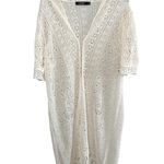Lauren Ralph Lauren 1X White ivory Long Linen Crochet Cardigan Sweater Photo 0