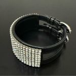 Swavorski SWAROVSKI Swan Signed Crystal Rhinestones Leather Buckle Wide Cuff Bracelet 24g. Photo 2