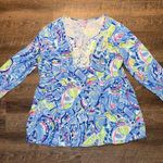 Lilly Pulitzer  Lyndsea Tunic In Blue Peri Patterned Women's Top Size Large Photo 0