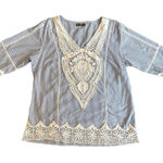 ⭐️Kanishka blue and white striped embroidered blouse size XL Photo 0