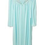 Vintage Housecoat Robe Womens Satin Long Embroidered Flowers Pocket Size L u Blue Photo 0