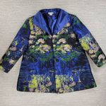 Grace Chuang Long Jacket Womens L Blue Satin Monet Print Swing Style Open Front Size L Photo 9