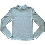 Light Blue Ribbed Knit Lettuce Trim Mock Neck Sweater Top Women’s Large Jumper Photo 0