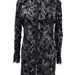 Lisabelle Turkish Leather Coat Tunic Length Sheer Leather Leaves Zipper XL Black Photo 0