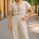 Nasty Gal Linen Button Up Wide Leg Jumpsuit Photo 0