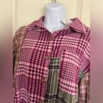 BP . Patchwork Pink Green Plaid Flannel Shirt Photo 2