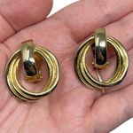 Vintage Unsigned Gold Tone Round Clip On Earrings Statement Classic Modernist Photo 0