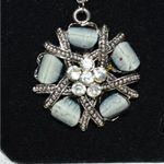 Rare Vintage Unique Blue Stone Clear Rhinestone Silver Tone Floral Necklace Photo 1