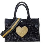 NWT Quilted Koala Crushed Velvet Midi East West Bag w/ Gold Glitter Heart Strap Black Photo 1