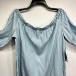 Karen Kane  Light Denim Blue Seascape Off Shoulder Tie Sleeves Blousy Peasant Top Photo 6