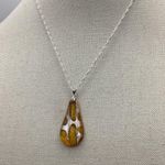 Sterling Silver Glass Art Multi Yellow Color Pendant Sterling 925 Signed Holder With New Chain Photo 3